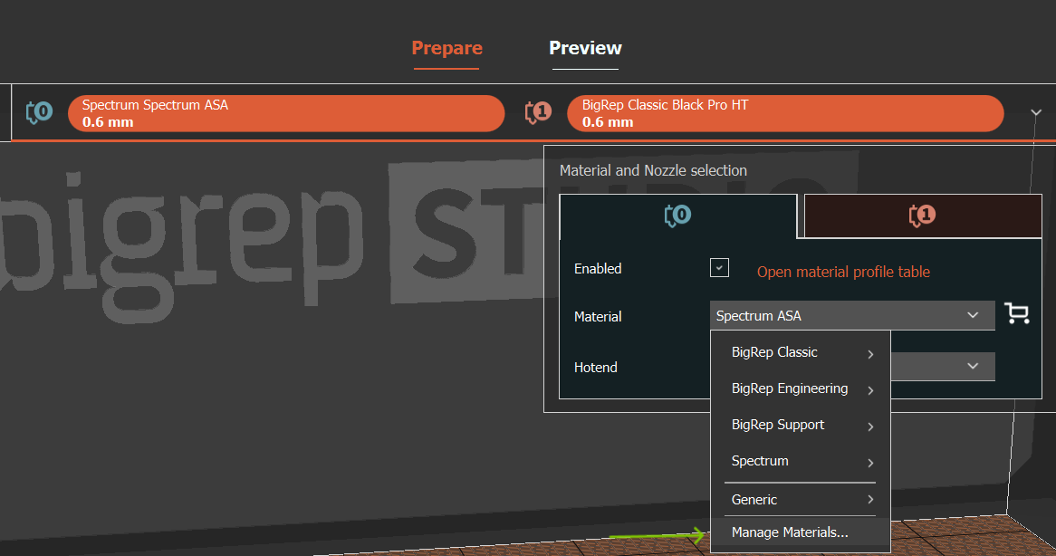 bigrep import filament profiles